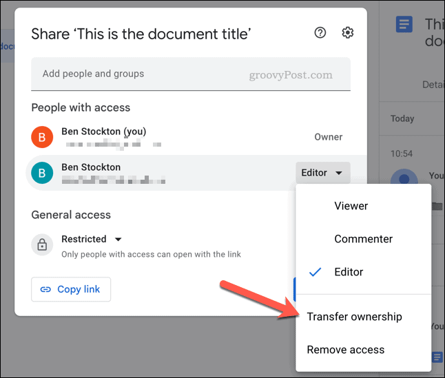 Siirrä Google Drivessa olevan tiedoston omistajuus