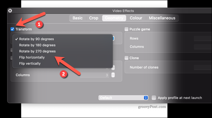 Videon kiertoefektin soveltaminen VLC: hen Macissa