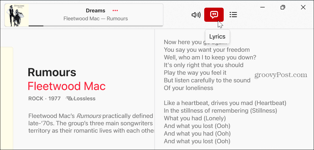 Katso sanoitukset Apple Musicissa