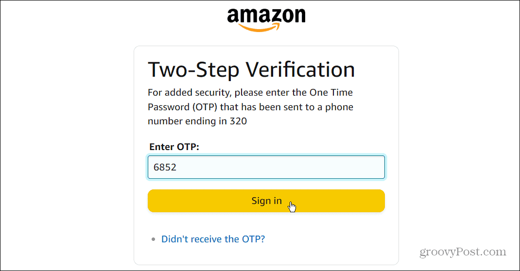 kertakäyttöinen salasana OTP Amazon