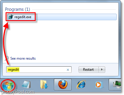 avaa regedit Windows 7: ssä