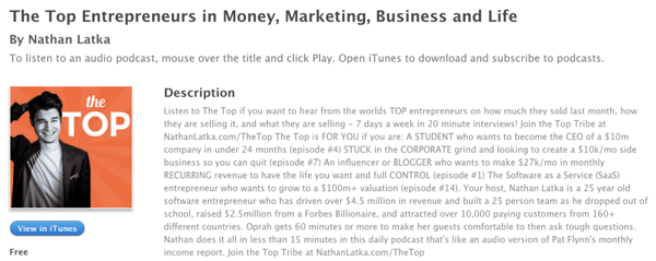 Nathan Latka's Top Entrepreneurs Podcast iTunesissa.