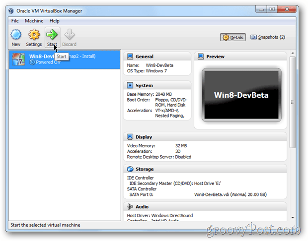 VirtualBox Windows 8 käynnistää vm