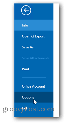 Office 2013 vaihda väriteema - napsauta vaihtoehtoja