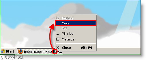 Windows XP -näyttökuva - Siirrä ikkuna