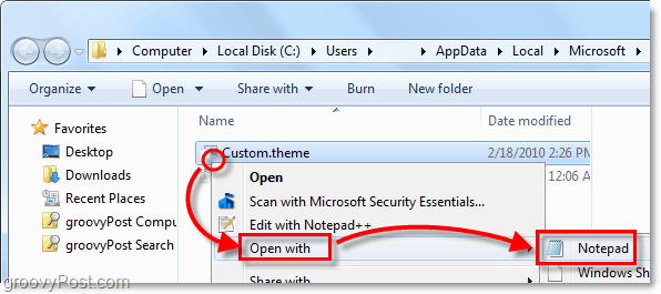 avaa Windows 7 -teematiedosto muistilappulla tai muulla tekstinlukijalla