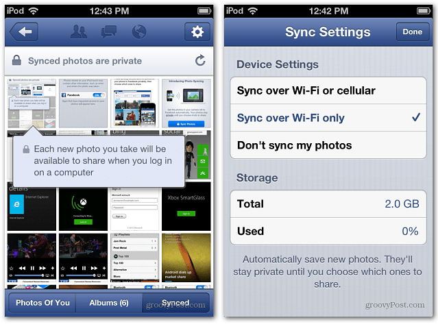 Facebook Photo Sync -sovelluksen käyttö Android- ja iOS-käyttöjärjestelmissä