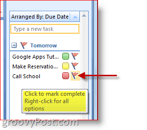 Outlook 2007 tehtäväpalkki - Merkitse valmiiksi napsauttamalla Tehtävälippu