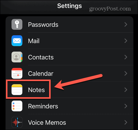 iphone Notes -asetukset