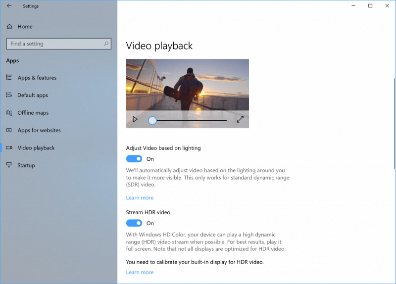 HDR-videotoisto Windows 10