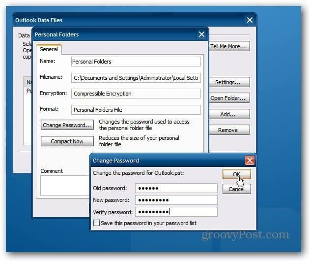 Kuinka salasanasuojata Outlook PST-tiedostoa