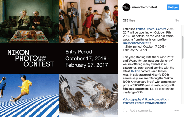 Instagram-käyttäjät merkitsevät kuvansa kampanjan hashtagilla päästäkseen Nikon-valokuvakilpailuun.