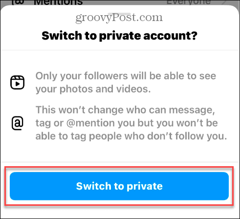 Tee Instagram-tilisi yksityiseksi