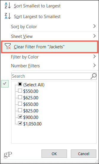 Tyhjennä suodattimet Excelissä