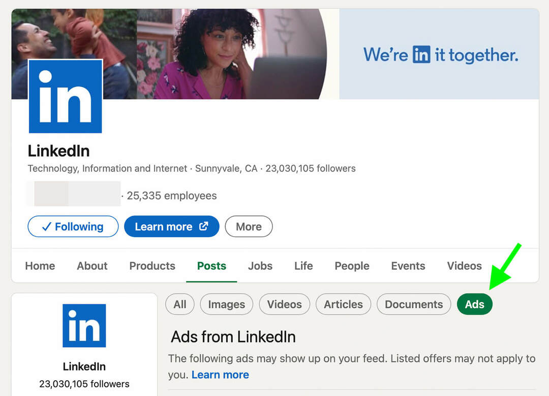 how-to-find-competents-linkedin-ads-posts-tab-step-2