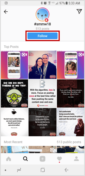 Instagram seuraa hashtagia