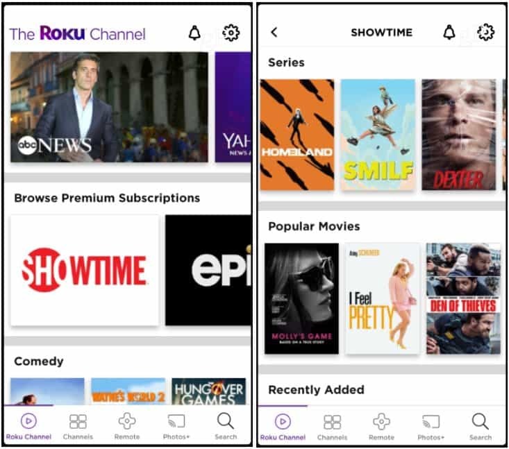 Ensiluokkaiset kanavat Roku Channel App iOS