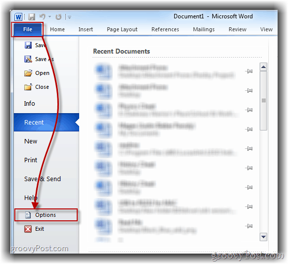 Ohje Word 2010 -asetusvalikon avaaminen