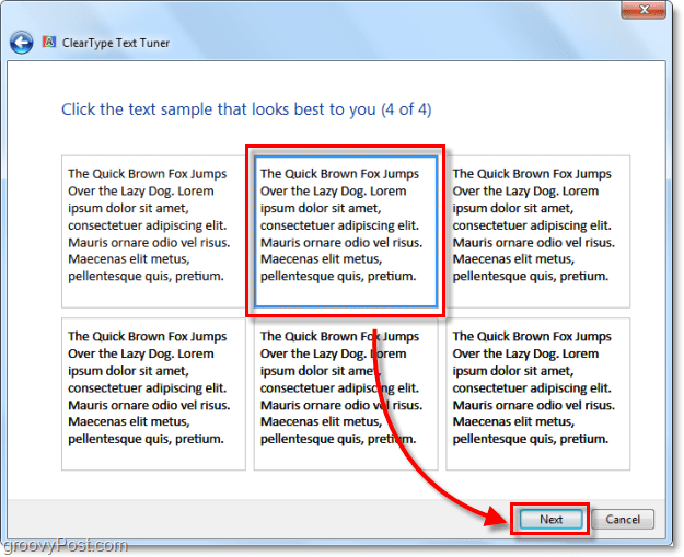 vaihe 4 - clearType-kalibrointi Windows 7: ssä