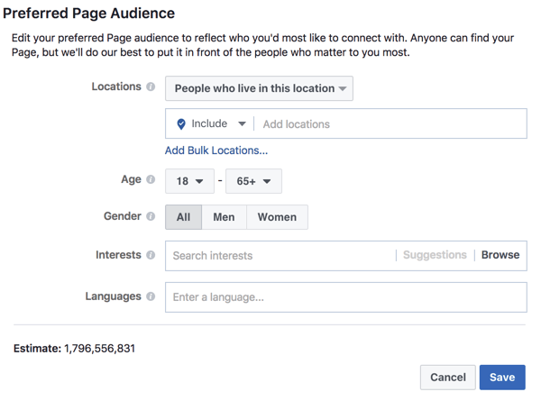 Määritä ensisijainen yleisö auttaaksesi Facebookia ymmärtämään ketkä haluat tavoittaa viesteilläsi.
