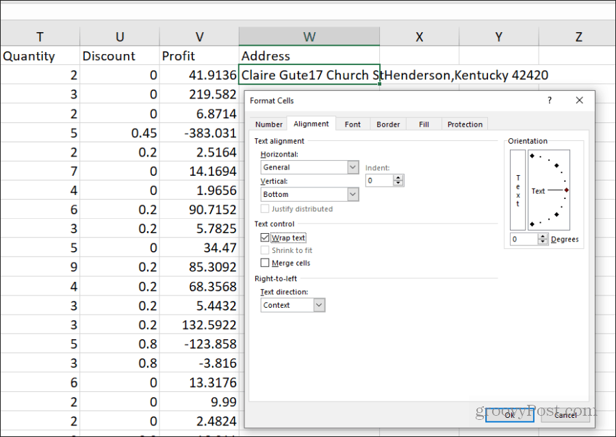 asetus kääri teksti Excelissä