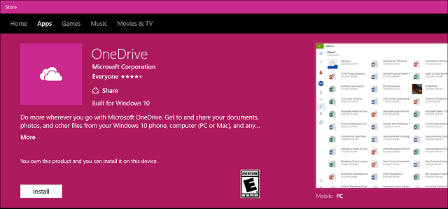 OneDrive-sovelluksen Windows 10
