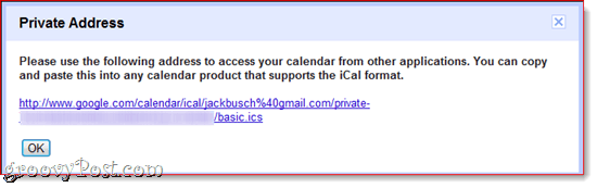 Google-kalenterin yksityinen osoite
