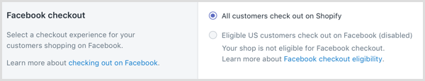 Valitse Shopifyssä kassaelämys asiakkaillesi, jotka tekevät ostoksia Facebookissa.