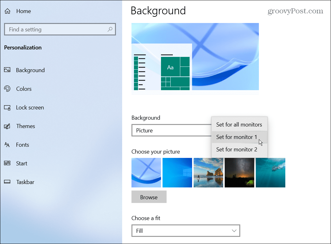 Valitse taustakuvanäyttö Windows 10