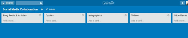 trello-lauta sosiaalisen sisällön tyypeille