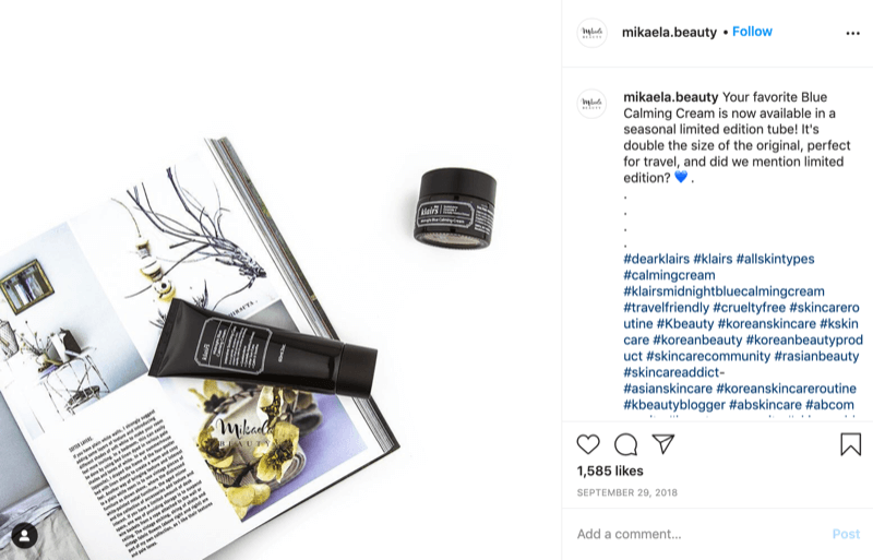 esimerkki kausiluonteisesta lahjasta @ mikaela.beauty löydetty ja jaettu instagram-postin kautta, jossa mainitaan rajoitettu ention-esine