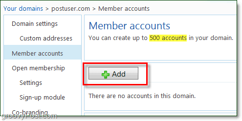 lisää jäsenen liittyminen Windows Live -verkkotunnuksen sähköpostiosoitteeseen