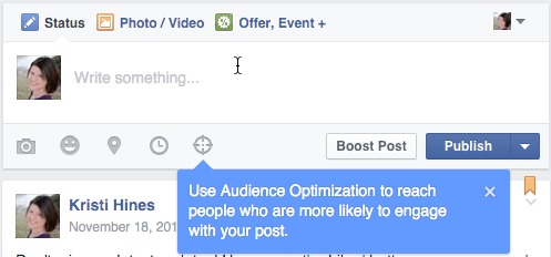 facebook-yleisön optimointi viestejä varten päivityslaatikko