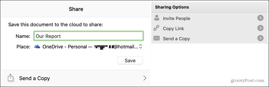 Word Share -asetukset Macissa