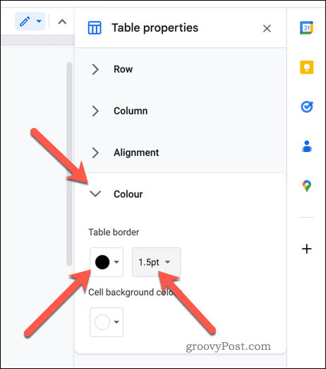 Aseta taulukon reunuksen ominaisuudet Google-dokumenteissa