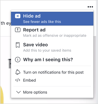 Piilota mainos Facebookissa.