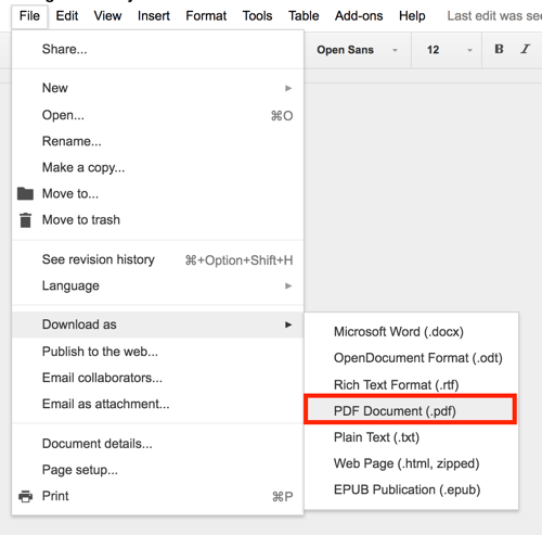 Google Driven avulla voit viedä minkä tahansa asiakirjan PDF-tiedostona.
