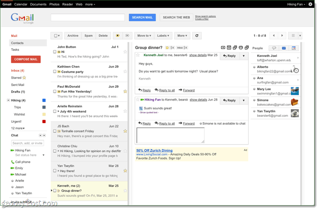 Gmail Labs: Uusi lukuluettelo, aivan kuten Outlook