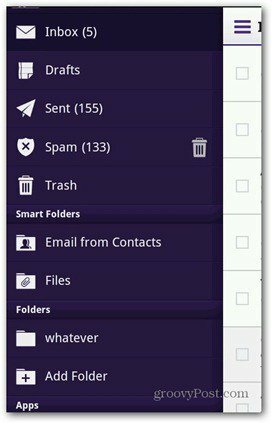 Yahoo Mail Android-valikko