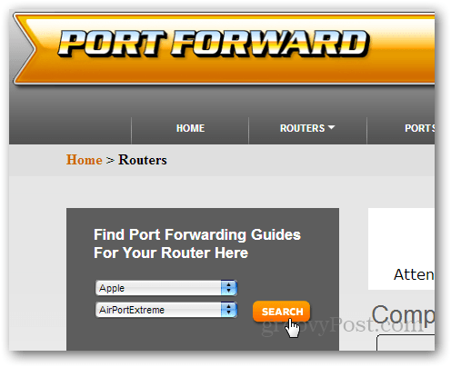 reitittimen oppaan löytäminen portforward.com-sivustolta