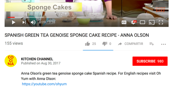 Cocina ohjaa englanninkielisen yleisön toiseen ruoanlaittokanavaan YouTubessa.