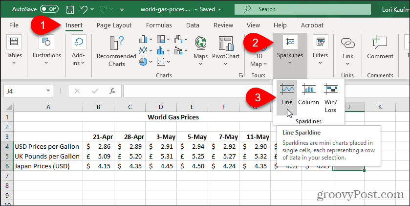 Valitse Excel Sparkline Type