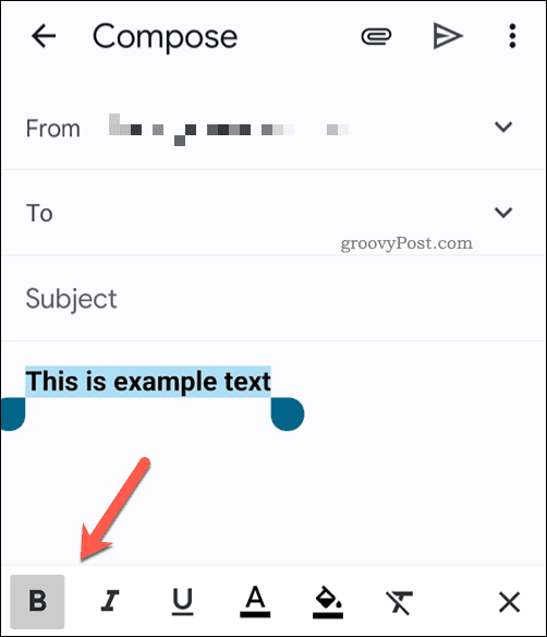 Tekstin muotoilun työkalupalkki Gmail-sovelluksessa mobiililaitteella