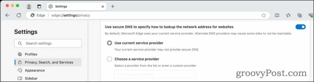 Salatut DNS-asetukset Microsoft Edgessä
