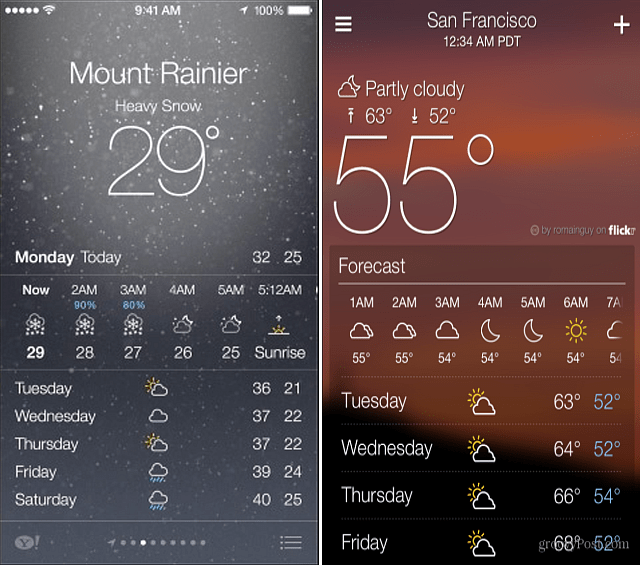 Yahoo ja iOS 7 Weather -sovellukset