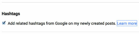 google + - hashtag-asetukset