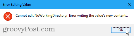 Virhettä ei voi muokata Windowsin rekisterissä