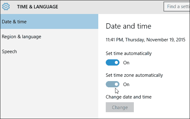 Aseta aikavyöhyke automaattisesti Windows 10