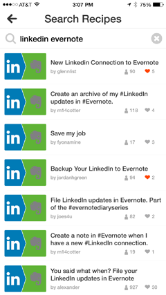 evernote- ja linkedin-reseptit ifttt