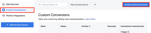 Määritä mukautetut muunnokset Facebook-pikselille Facebook-tapahtuman asetustyökalun vaiheen 10 valikkovaihtoehdolla 